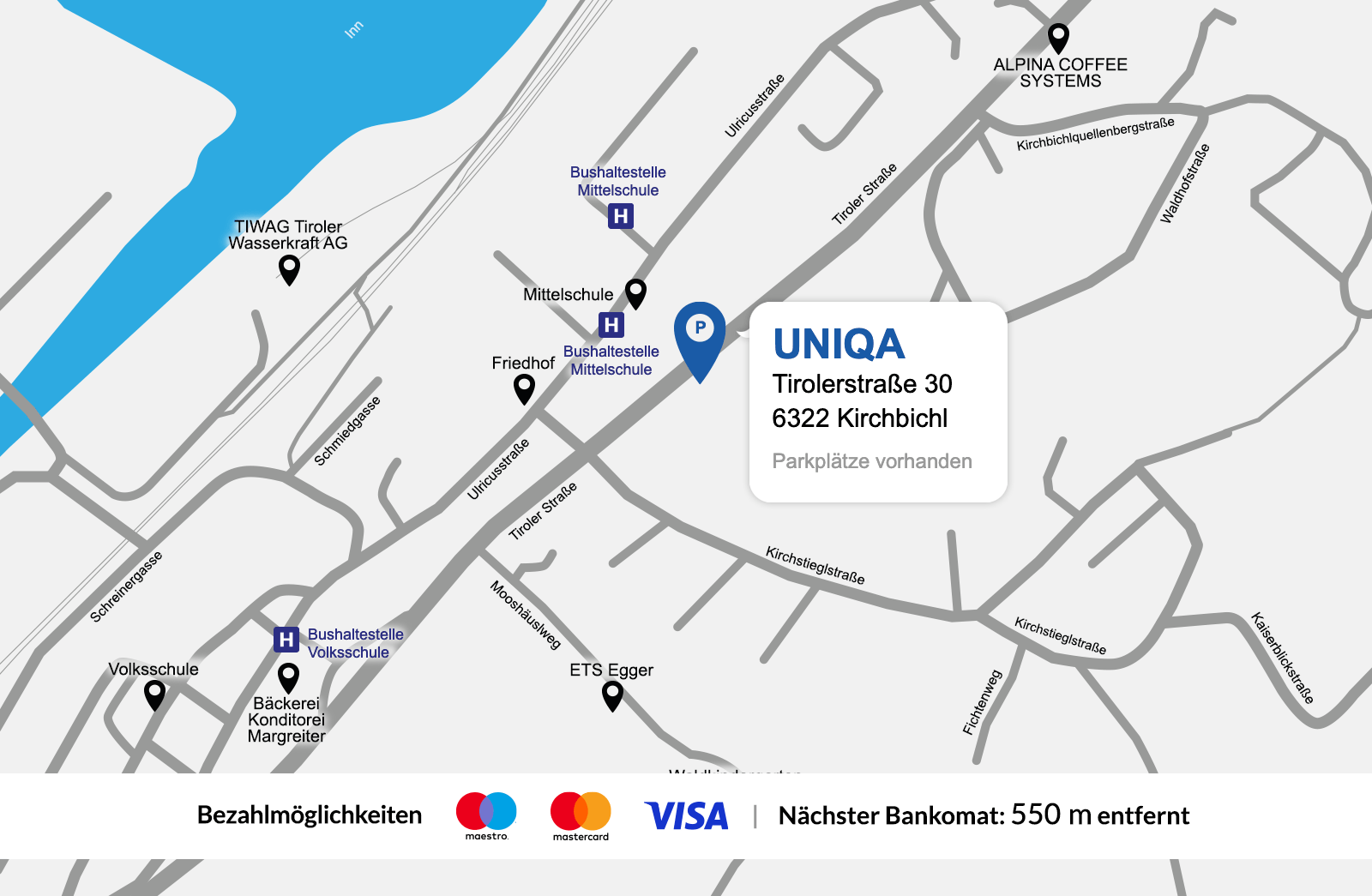 Eine detaillierte gezeichnete Karte der UNIQA Generalagentur Lettenbichler